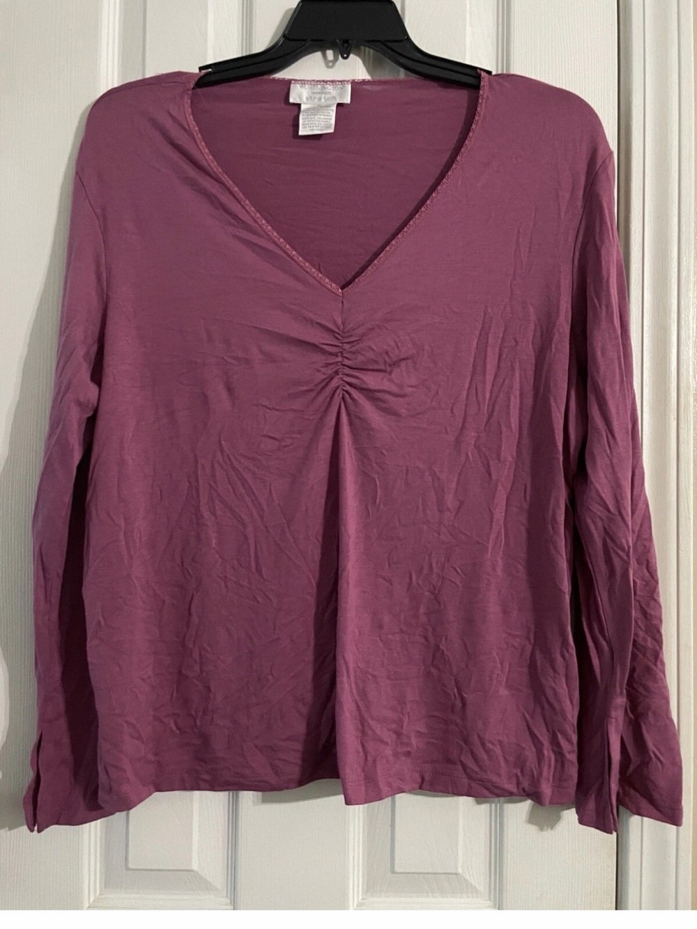 Womens Plus Size 1X Worthington Woman Stretch Long Sleeve Shirt Ruched V Neck